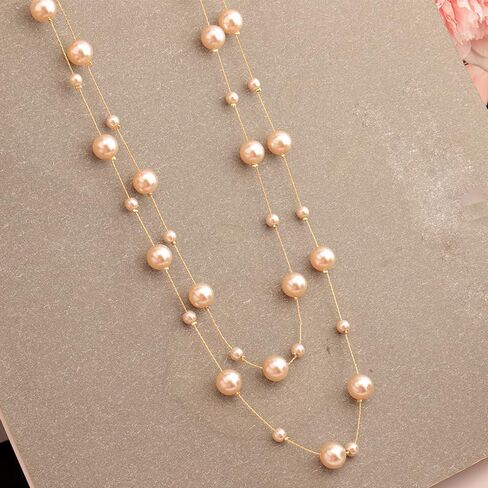 Pearl Layered Strand Necklaces for Women Dainty Fashion Long Imitation Pearls Beads Multiple Strands Chain Layer Choker Necklace Elegant Statement Charm Winter Sweater Vintage Wedding Party Costume Jewelry Gifts in Kuwait