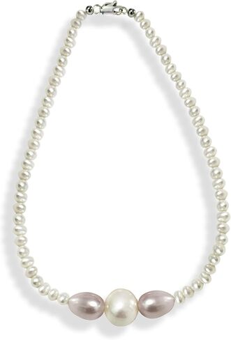 Epic Freshwater Pearl Chain Necklace - 3mm Pearls, 7mm Pink & Purple Rice Beads, 8mm Large Pearls - Trendy Women's String Necklace in Kuwait