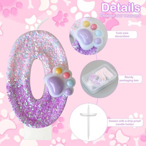 Pink Cat and Dog Paw Birthday Number Candles, Cupcake Decorations, Dog Theme Candles, Suitable for Party Celebrations, Birthday Decoration Supplies (Number 5) in Saudi Arabia