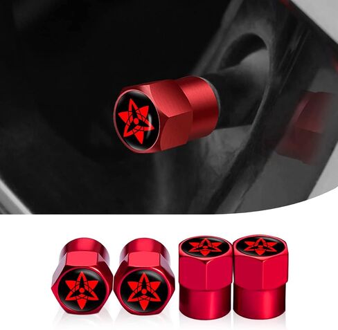 Anime Valve Stem Caps 4Pcs Universal Fit Car Tire Valve Covers Airtight Aluminum Alloy Hexagon Shape Tyre Accessory for Cars Trucks Motorcycles SUVs and Bikes (Uchiha Red) in Saudi Arabia