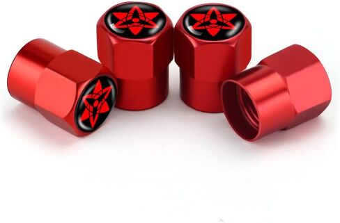 Anime Valve Stem Caps 4Pcs Universal Fit Car Tire Valve Covers Airtight Aluminum Alloy Hexagon Shape Tyre Accessory for Cars Trucks Motorcycles SUVs and Bikes (Uchiha Red) in Saudi Arabia