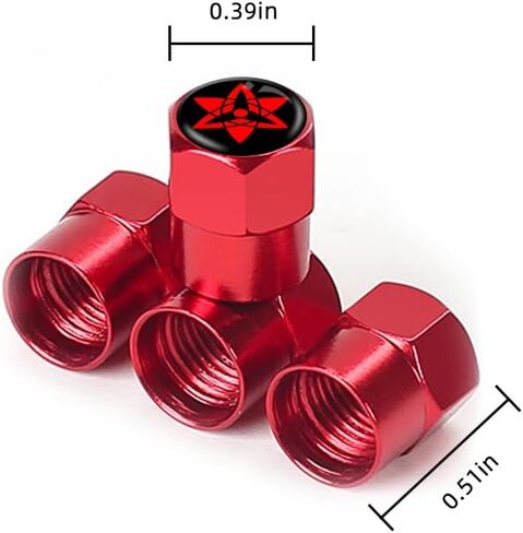 Anime Valve Stem Caps 4Pcs Universal Fit Car Tire Valve Covers Airtight Aluminum Alloy Hexagon Shape Tyre Accessory for Cars Trucks Motorcycles SUVs and Bikes (Uchiha Red) in Saudi Arabia