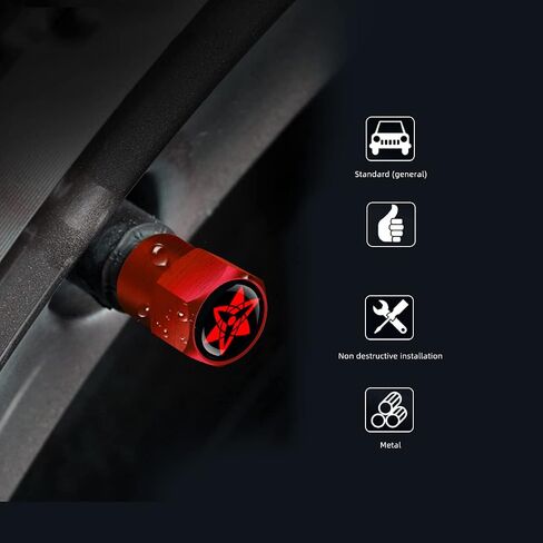 Anime Valve Stem Caps 4Pcs Universal Fit Car Tire Valve Covers Airtight Aluminum Alloy Hexagon Shape Tyre Accessory for Cars Trucks Motorcycles SUVs and Bikes (Uchiha Red) in Saudi Arabia