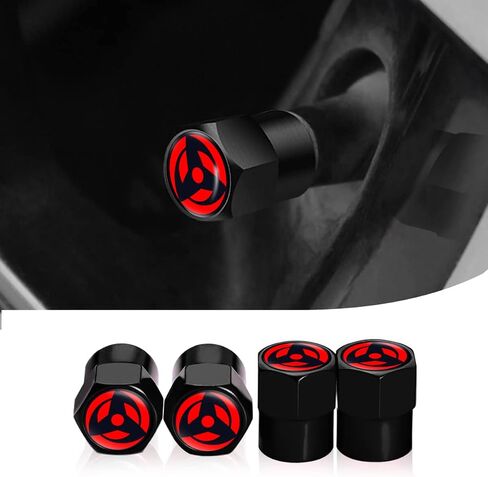 Anime Valve Stem Caps 4Pcs Universal Fit Car Tire Valve Covers Airtight Aluminum Alloy Hexagon Shape Tyre Accessory for Cars Trucks Motorcycles SUVs and Bikes (Uchiha Red) in Saudi Arabia