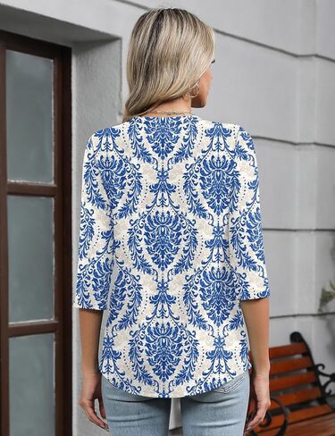 Romanstii Shirts for Women 2025 Summer 3/4 Length Sleeve Womens Tops Dressy Casual Pleated Blouses V Neck Tee Shirts S-3XL in Saudi Arabia