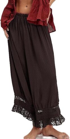 UAURORAO Women Lace Trim Long Bloomers Elastic Mid Rise Ruffle Pantaloons Cropped Flared Slips Pants Pajama Bottoms in Kuwait