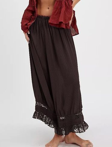 UAURORAO Women Lace Trim Long Bloomers Elastic Mid Rise Ruffle Pantaloons Cropped Flared Slips Pants Pajama Bottoms in Kuwait