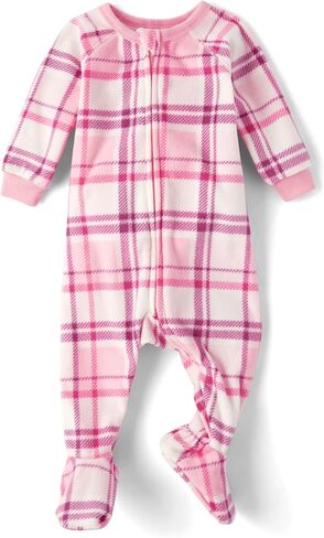 The Children's Place Baby Girls' and Toddler Fleece Zip-Front One Piece Footed Pajama in Kuwait