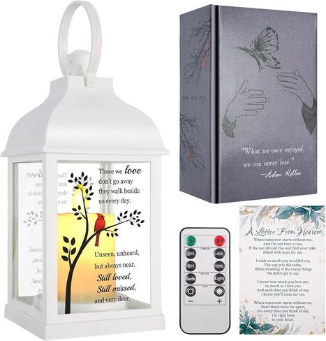 Memorial Lantern with Card - Sympathy Gift for Loss of Mom/Dad/Loved One, Bereavement Keepsake with Flickering Flame, Memory Lamp for Funeral Remembrance or Celebration (Black) in Kuwait