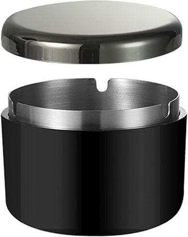 Outdoor Cigarette Ashtray with Lid, hanlongyu Modern Decorative Box Smokeless Ashtray, Plastic Casing Ash Holder with Stainless Steel Inner Liner, Smell Proof Ashtrays for Patio Home Tabletop in Kuwait