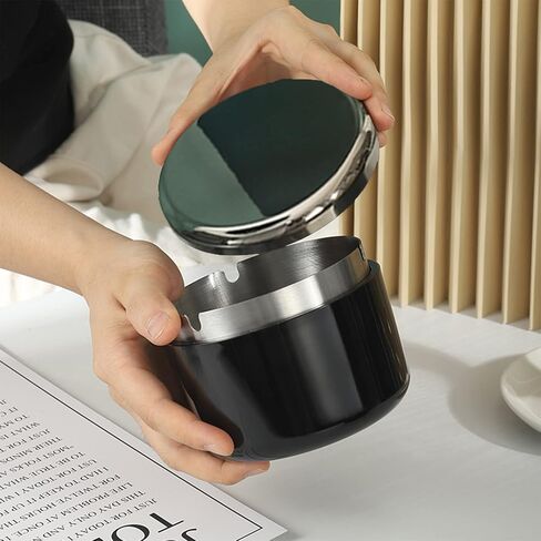 Outdoor Cigarette Ashtray with Lid, hanlongyu Modern Decorative Box Smokeless Ashtray, Plastic Casing Ash Holder with Stainless Steel Inner Liner, Smell Proof Ashtrays for Patio Home Tabletop in Kuwait