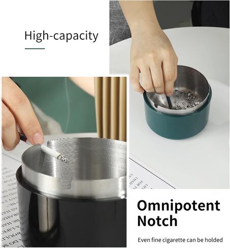 Outdoor Cigarette Ashtray with Lid, hanlongyu Modern Decorative Box Smokeless Ashtray, Plastic Casing Ash Holder with Stainless Steel Inner Liner, Smell Proof Ashtrays for Patio Home Tabletop in Kuwait