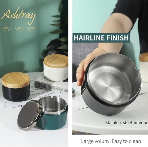 Outdoor Cigarette Ashtray with Lid, hanlongyu Modern Decorative Box Smokeless Ashtray, Plastic Casing Ash Holder with Stainless Steel Inner Liner, Smell Proof Ashtrays for Patio Home Tabletop in Kuwait