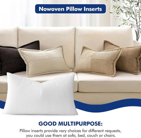 MIULEE Pillow Insert 12x20 Inch, Decorative Rectangle Throw Pillow Insert, Premium Fluffy Pillow Forms Stuffer for Sofa Couch Living Room in Kuwait
