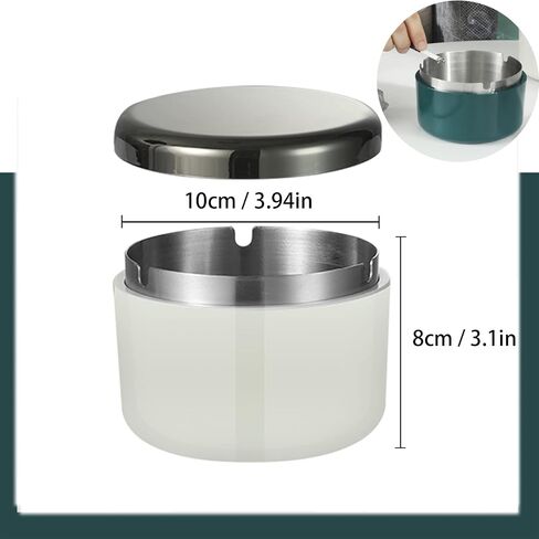 Outdoor Cigarette Ashtray with Lid, hanlongyu Modern Decorative Box Smokeless Ashtray, Plastic Casing Ash Holder with Stainless Steel Inner Liner, Smell Proof Ashtrays for Patio Home Tabletop in Kuwait