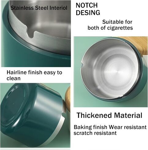 Outdoor Cigarette Ashtray with Lid, hanlongyu Modern Decorative Box Smokeless Ashtray, Plastic Casing Ash Holder with Stainless Steel Inner Liner, Smell Proof Ashtrays for Patio Home Tabletop in Kuwait