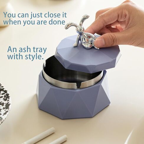 Outdoor Cigarette Ashtray with Lid, hanlongyu Modern Decorative Box Smokeless Ashtray, Plastic Casing Ash Holder with Stainless Steel Inner Liner, Smell Proof Ashtrays for Patio Home Tabletop in Kuwait