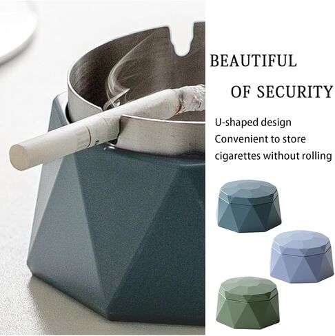 Outdoor Cigarette Ashtray with Lid, hanlongyu Modern Decorative Box Smokeless Ashtray, Plastic Casing Ash Holder with Stainless Steel Inner Liner, Smell Proof Ashtrays for Patio Home Tabletop in Kuwait