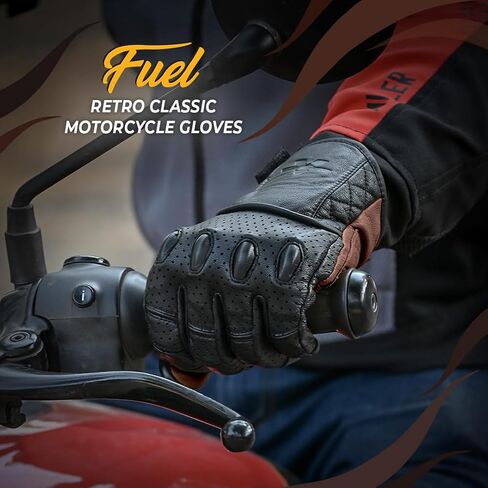 ViaTerra Fuel - Retro Classic Motorcycle Gloves | All Leather Construction I Good Grip & Tactile Feedback I Touchscreen Compatible in Kuwait