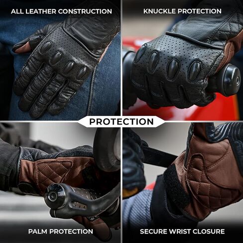 ViaTerra Fuel - Retro Classic Motorcycle Gloves | All Leather Construction I Good Grip & Tactile Feedback I Touchscreen Compatible in Kuwait