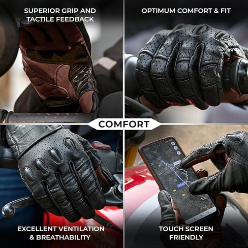 ViaTerra Fuel - Retro Classic Motorcycle Gloves | All Leather Construction I Good Grip & Tactile Feedback I Touchscreen Compatible in Kuwait