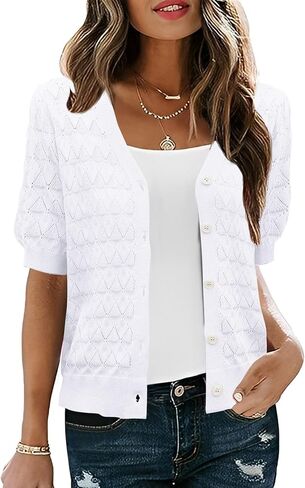 سترات Cardigan IECCP للنساء قصير الأكمام خفيفة الوزن المفتوحة الكروشيه متماسكة تجاهل 2025 أزياء المرأة in Kuwait