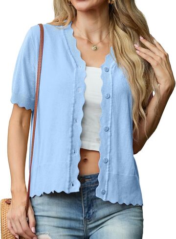 GRECERELLE Womens Summer Lightweight Short Sleeve Cropped Cardigan V-Neck Knit Sweater Shrug for Dressy in Saudi Arabia