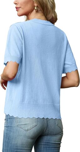 GRECERELLE Womens Summer Lightweight Short Sleeve Cropped Cardigan V-Neck Knit Sweater Shrug for Dressy in Saudi Arabia
