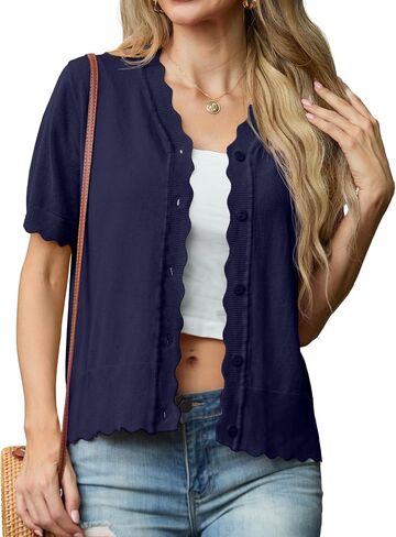 GRECERELLE Womens Summer Lightweight Short Sleeve Cropped Cardigan V-Neck Knit Sweater Shrug for Dressy in Saudi Arabia