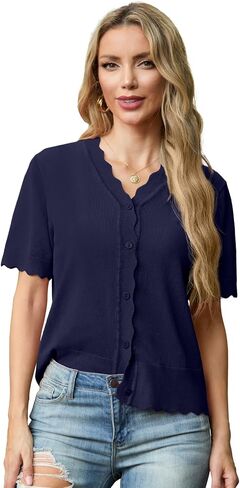 GRECERELLE Womens Summer Lightweight Short Sleeve Cropped Cardigan V-Neck Knit Sweater Shrug for Dressy in Saudi Arabia