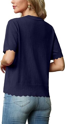 GRECERELLE Womens Summer Lightweight Short Sleeve Cropped Cardigan V-Neck Knit Sweater Shrug for Dressy in Saudi Arabia