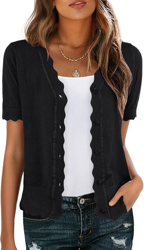 GRECERELLE Womens Summer Lightweight Short Sleeve Cropped Cardigan V-Neck Knit Sweater Shrug for Dressy in Saudi Arabia