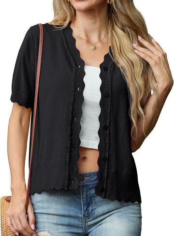 GRECERELLE Womens Summer Lightweight Short Sleeve Cropped Cardigan V-Neck Knit Sweater Shrug for Dressy in Saudi Arabia