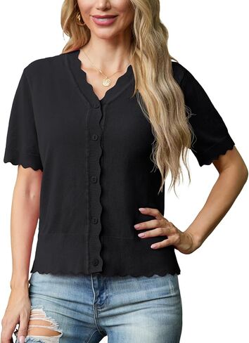 GRECERELLE Womens Summer Lightweight Short Sleeve Cropped Cardigan V-Neck Knit Sweater Shrug for Dressy in Saudi Arabia