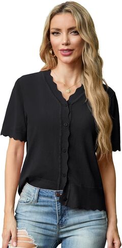 GRECERELLE Womens Summer Lightweight Short Sleeve Cropped Cardigan V-Neck Knit Sweater Shrug for Dressy in Saudi Arabia