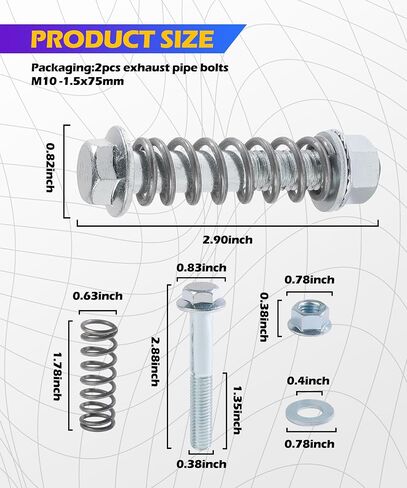 Exhaust Manifold Bolts,Car Accessories Exhaust Bolts and Nuts Kit,Auto Parts Replacement Exhaust Bolt and Spring Hardware Kit,Automobile Exhaust Parts,Fit for Most Car Exhaust Pipe (M10*1.25) in Saudi Arabia