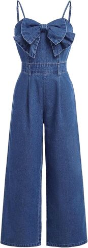 Floerns Girl's Bowknot Sleeveless Overall Denim Jumpsuit Kids Baggy Jeans Pants in Kuwait