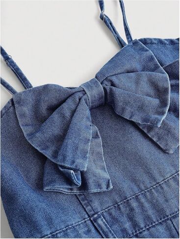 Floerns Girl's Bowknot Sleeveless Overall Denim Jumpsuit Kids Baggy Jeans Pants in Kuwait