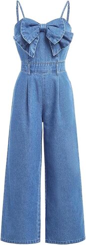 Floerns Girl's Bowknot Sleeveless Overall Denim Jumpsuit Kids Baggy Jeans Pants in Saudi Arabia