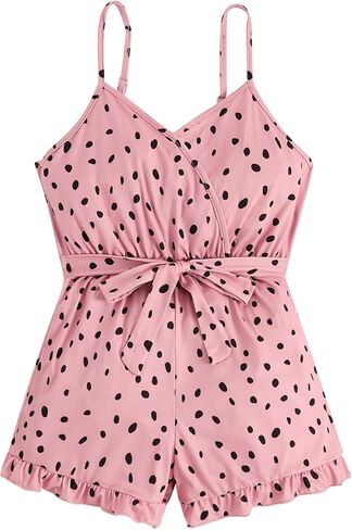 SOLY HUX Girl's Floral Print V Neck Belted Cami Romper Ruffle Trim Wide Leg Shorts Jumpsuit in Saudi Arabia
