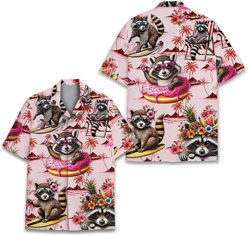 Mens Hawaiian Shirt, Tropical Raccoon Hawaiian Shirt Casual Button Down Holiday Beach Summer Short Sleeve Shirt in Saudi Arabia