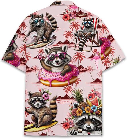Mens Hawaiian Shirt, Tropical Raccoon Hawaiian Shirt Casual Button Down Holiday Beach Summer Short Sleeve Shirt in Saudi Arabia