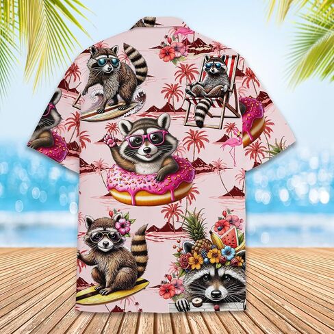 Mens Hawaiian Shirt, Tropical Raccoon Hawaiian Shirt Casual Button Down Holiday Beach Summer Short Sleeve Shirt in Saudi Arabia