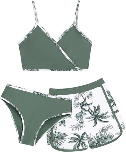 Girls 3 Piece Bikini Bathing Suit Teen Girls Swimwear Sport Swimsuits with Shorts 9-16T in Saudi Arabia