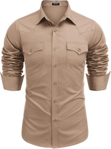COOFANDY Men's Western Cowboy Shirts Long Sleeve Cotton Casual Button Down Work Shirt with Pockets in Saudi Arabia