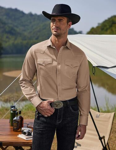 COOFANDY Men's Western Cowboy Shirts Long Sleeve Cotton Casual Button Down Work Shirt with Pockets in Saudi Arabia