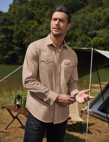 COOFANDY Men's Western Cowboy Shirts Long Sleeve Cotton Casual Button Down Work Shirt with Pockets in Saudi Arabia