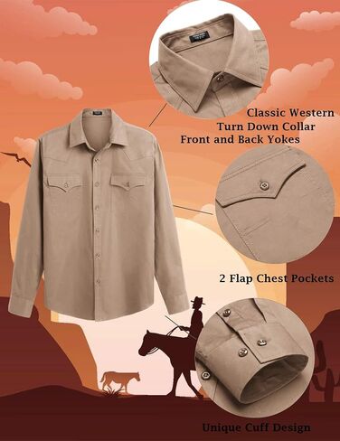 COOFANDY Men's Western Cowboy Shirts Long Sleeve Cotton Casual Button Down Work Shirt with Pockets in Saudi Arabia