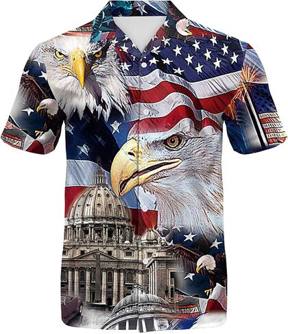 Eciodci Men's American Flag Patriotic Button Down Shirt USA 4th of July Short Sleeve Shirts for Men in Saudi Arabia