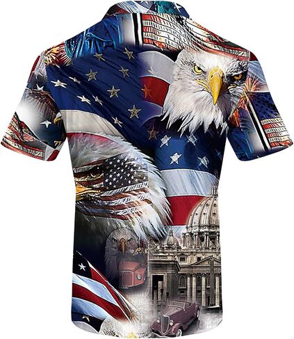 Eciodci Men's American Flag Patriotic Button Down Shirt USA 4th of July Short Sleeve Shirts for Men in Saudi Arabia